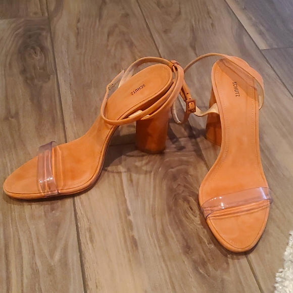 NWOB Schultz Suede High Heel Sandal with Vinyl Strap Size 10 - Picture 2 of 5